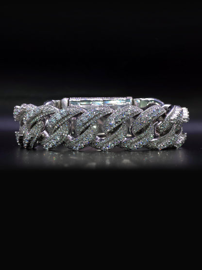 20mm Iced Miami Cuban Link Bracelet | Raised Pointers | VVS1 Moissanite Diamonds | Rhodium Plated 925 Sterling Silver | Hip Hop Jewelry