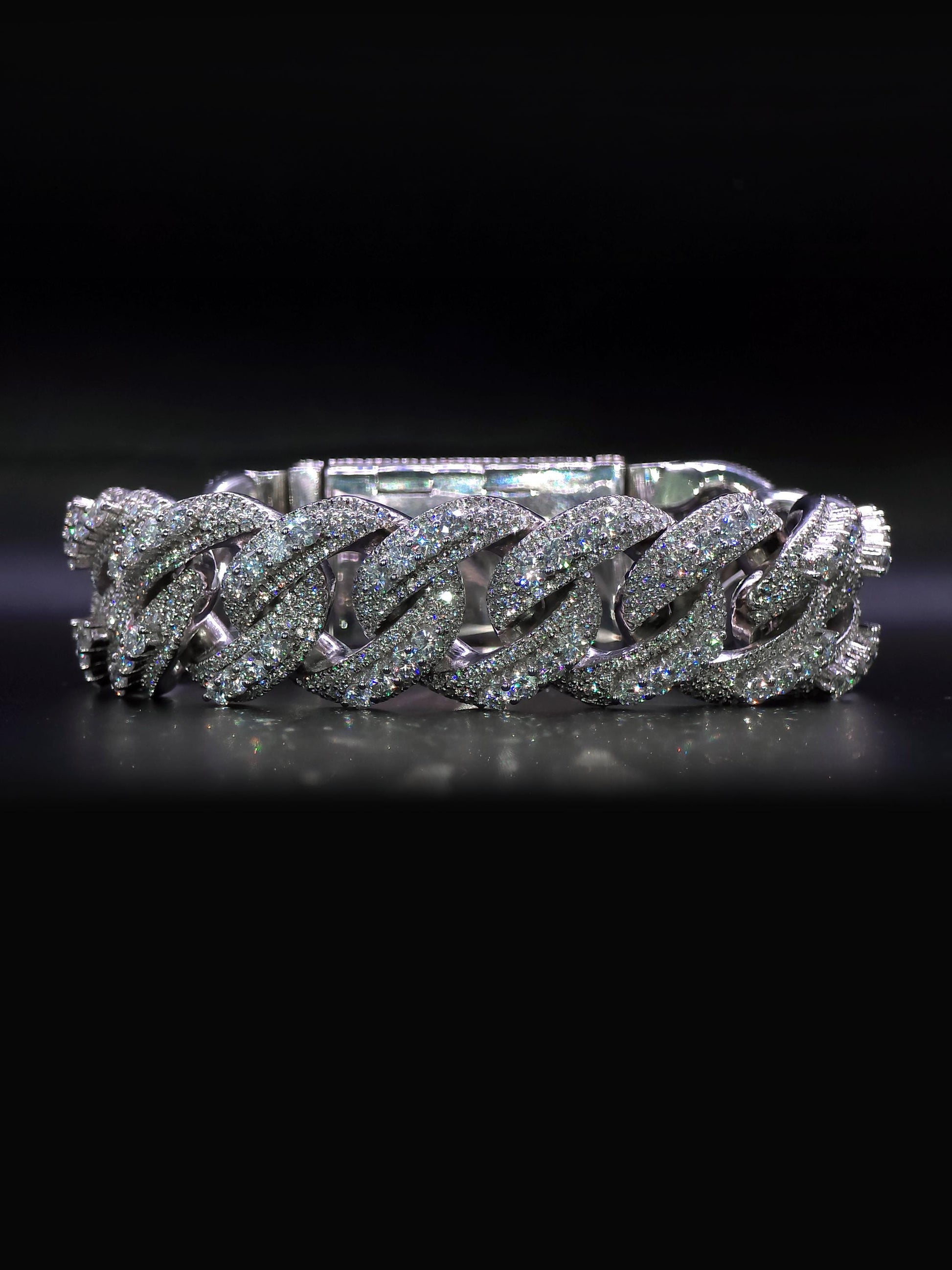 20mm Iced Miami Cuban Link Bracelet | Raised Pointers | VVS1 Moissanite Diamonds | Rhodium Plated 925 Sterling Silver | Hip Hop Jewelry