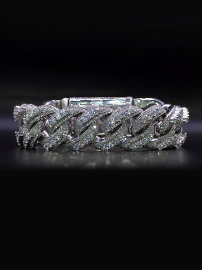 20mm Iced Miami Cuban Link Bracelet | Raised Pointers | VVS1 Moissanite Diamonds | Rhodium Plated 925 Sterling Silver | Hip Hop Jewelry