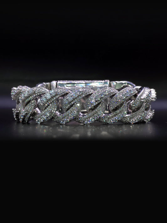 20mm Iced Miami Cuban Link Bracelet | Raised Pointers | VVS1 Moissanite Diamonds | Rhodium Plated 925 Sterling Silver | Hip Hop Jewelry