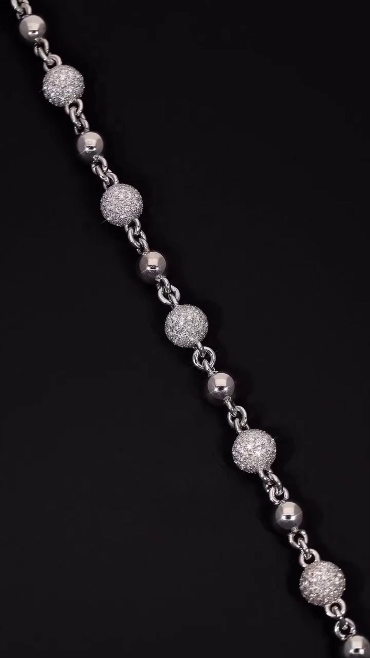 Moissanite Diamond 360 Ball Link Chain, D Color VVS1 Moissanite, Pass Diamond Tester, Rosary Necklace for Men / Women, 925 Sterling Silver