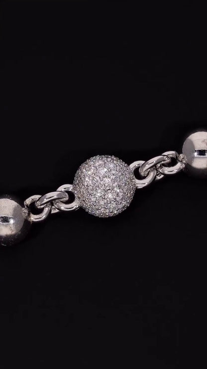 Moissanite Diamond 360 Ball Link Chain, D Color VVS1 Moissanite, Pass Diamond Tester, Rosary Necklace for Men / Women, 925 Sterling Silver