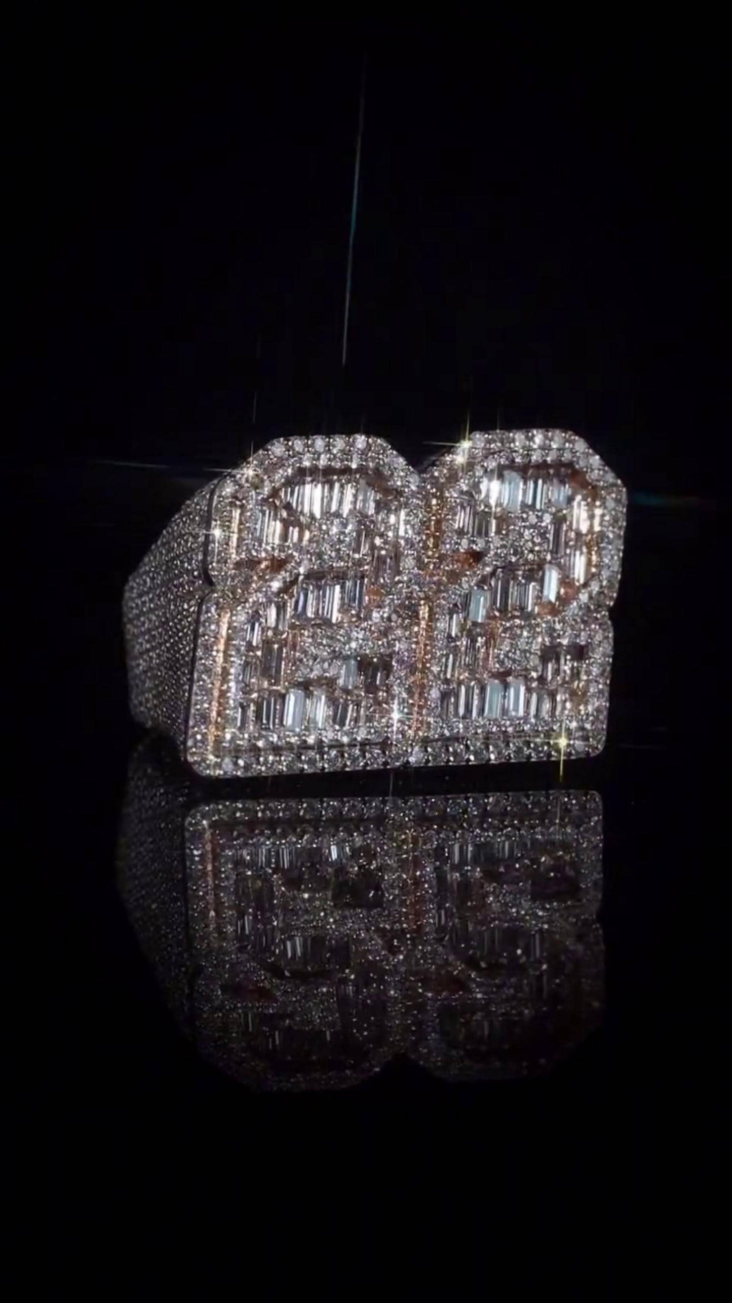 Custom Iced Out Championship Ring, 925 Sterling Silver & VVS Moissanite, Number Ring, Personalized Hip Hop Bling Ring, Men's Statement Ring