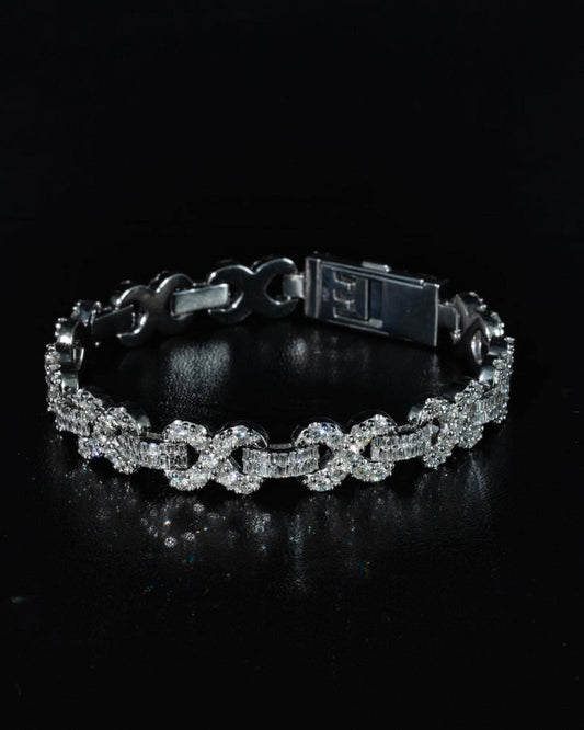 12mm Infinity Link Bracelet | VVS1 Moissanite Diamonds | Rhodium Plated 925 Silver Luxury Hip Hop Jewelry | Unisex Gift