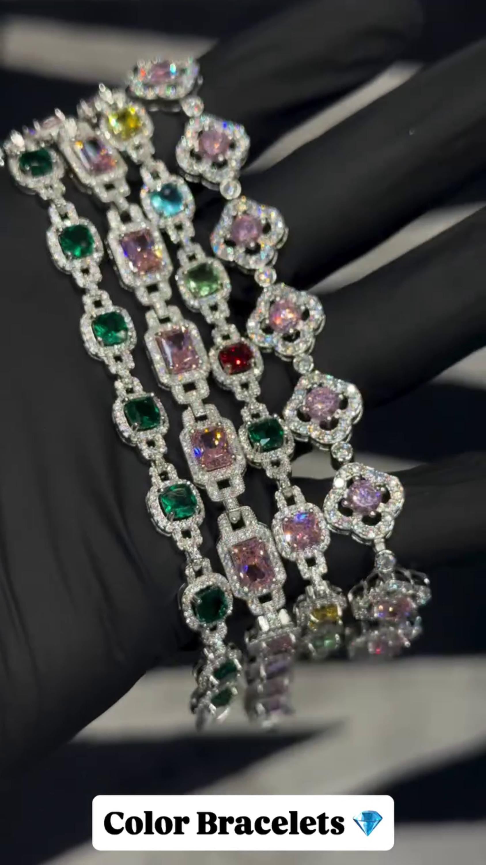 VVS Moissanite Gemstone Tennis Bracelet, Fancy Multicolor Bracelet, VVS1 Moissanite Diamonds, Passes Diamond Tester, 925 Sterling Silver