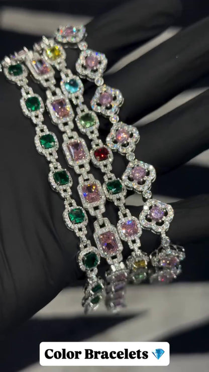 VVS Moissanite Gemstone Tennis Bracelet, Fancy Multicolor Bracelet, VVS1 Moissanite Diamonds, Passes Diamond Tester, 925 Sterling Silver