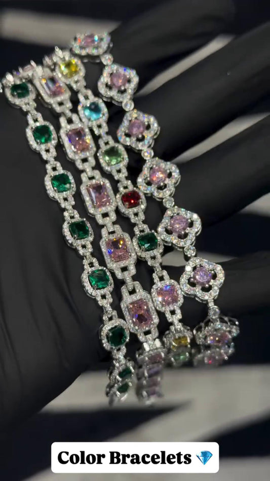 VVS Moissanite Gemstone Tennis Bracelet, Fancy Multicolor Bracelet, VVS1 Moissanite Diamonds, Passes Diamond Tester, 925 Sterling Silver