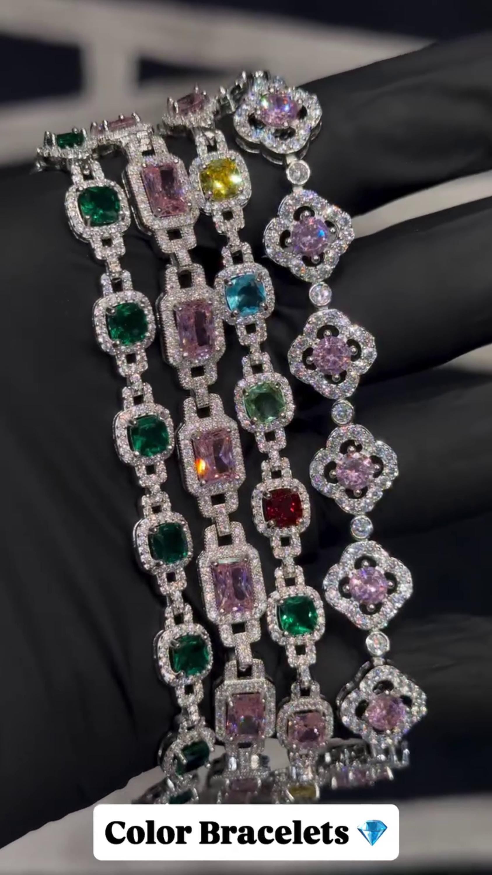 VVS Moissanite Gemstone Tennis Bracelet, Fancy Multicolor Bracelet, VVS1 Moissanite Diamonds, Passes Diamond Tester, 925 Sterling Silver