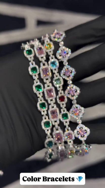 VVS Moissanite Gemstone Tennis Bracelet, Fancy Multicolor Bracelet, VVS1 Moissanite Diamonds, Passes Diamond Tester, 925 Sterling Silver