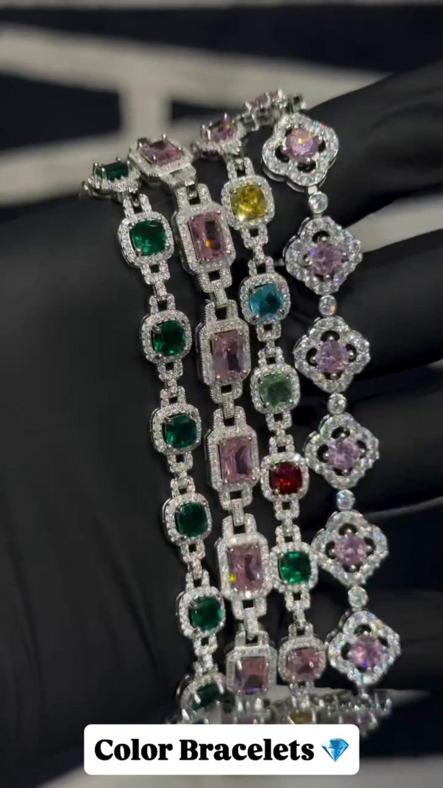 VVS Moissanite Gemstone Tennis Bracelet, Fancy Multicolor Bracelet, VVS1 Moissanite Diamonds, Passes Diamond Tester, 925 Sterling Silver