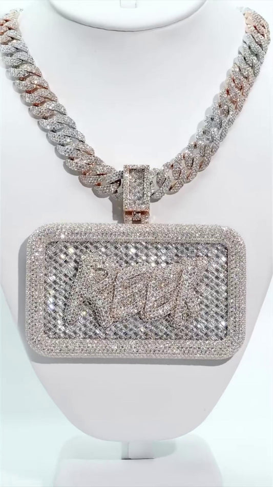 Custom VVS1 Moissanite Pendant | Zig Zag Set Emerald cut Moissanite Diamonds | Rhodium Plated 925 Sterling Silver | Diamond Tester Approved