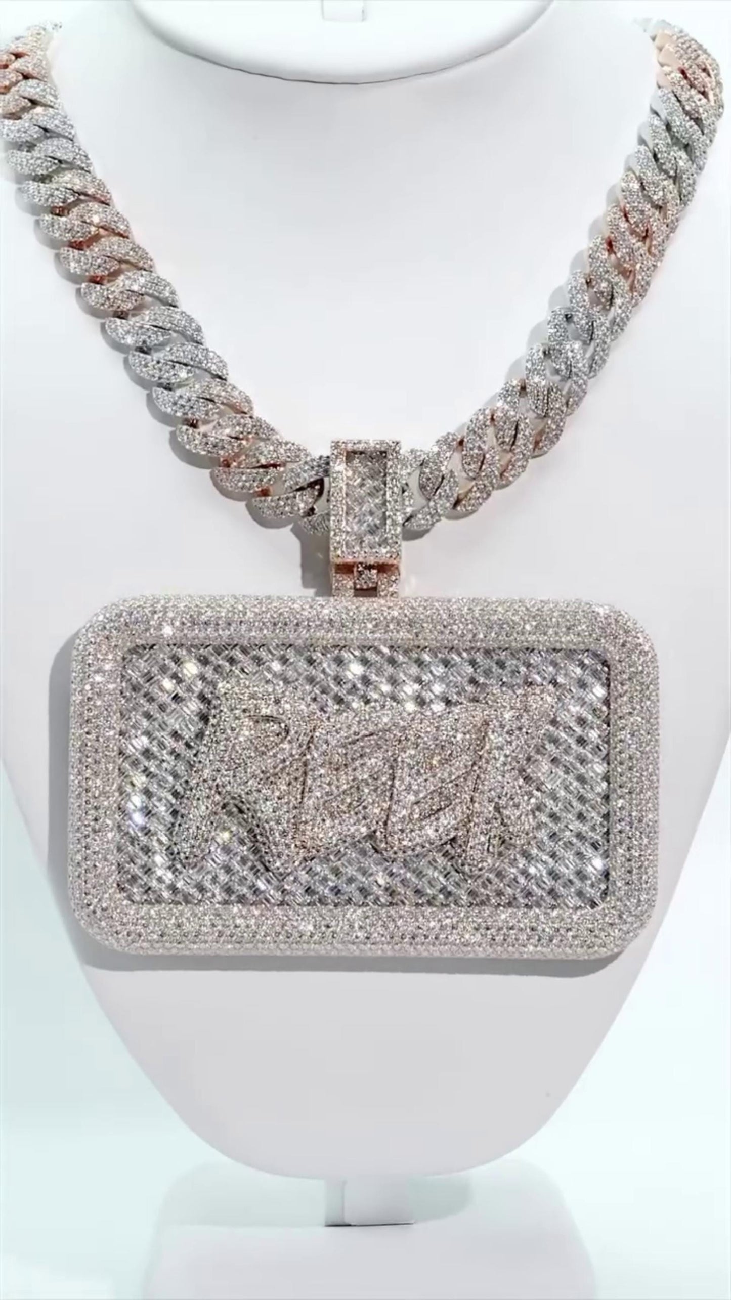 Custom VVS1 Moissanite Pendant | Zig Zag Set Emerald cut Moissanite Diamonds | Rhodium Plated 925 Sterling Silver | Diamond Tester Approved