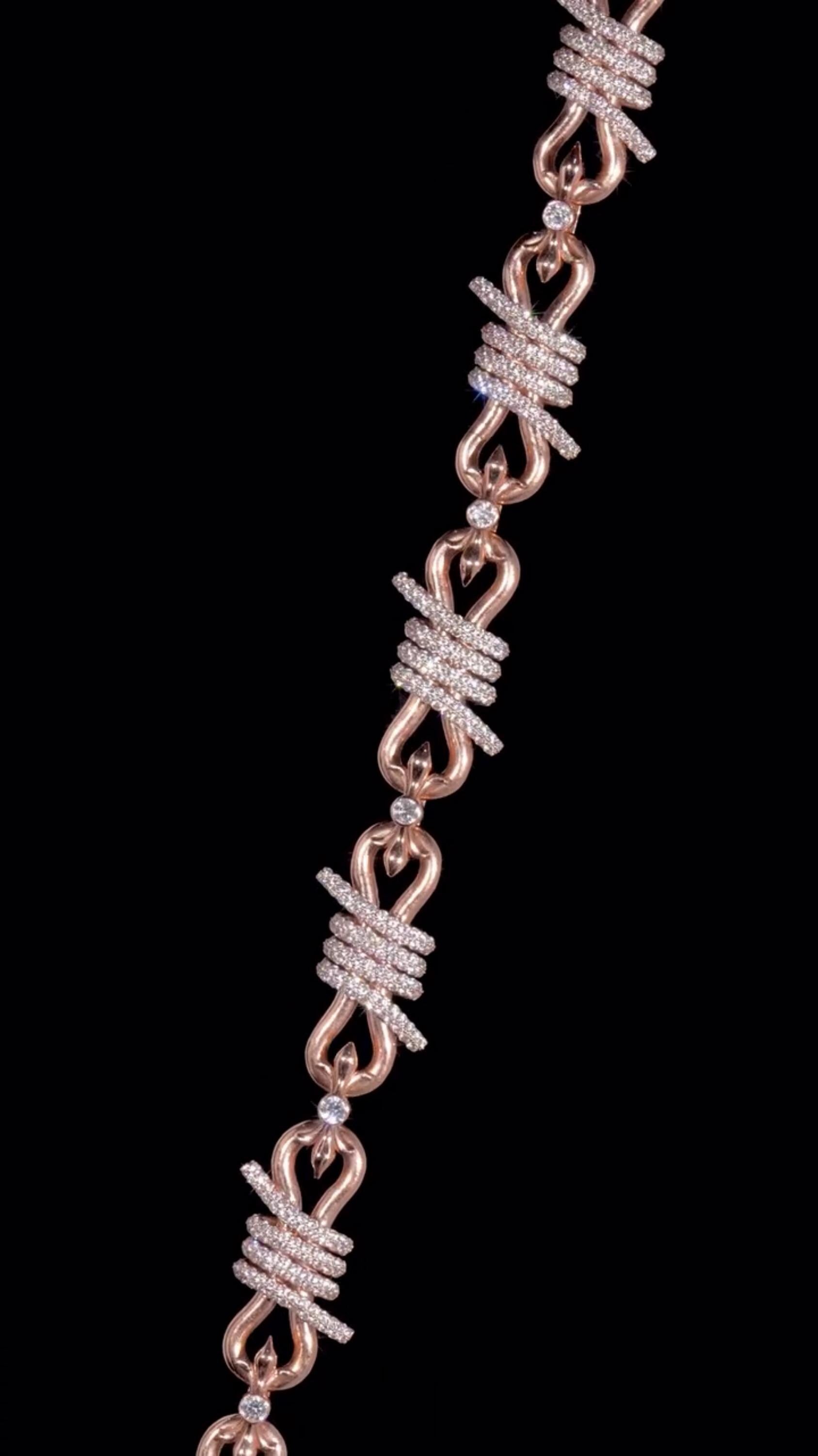 Chrome Barbed Wire Infinity Chain | 25 CT D-Color VVS1 Moissanite Diamond Necklace | Solid 925 Silver Rose Gold Iced Out Jewelry