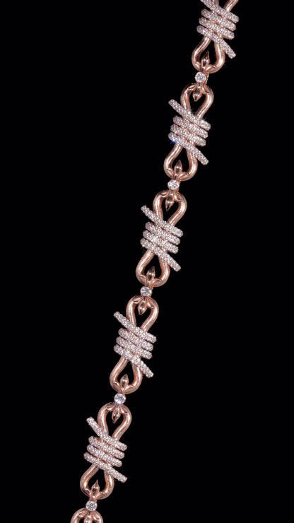 Chrome Barbed Wire Infinity Chain | 25 CT D-Color VVS1 Moissanite Diamond Necklace | Solid 925 Silver Rose Gold Iced Out Jewelry
