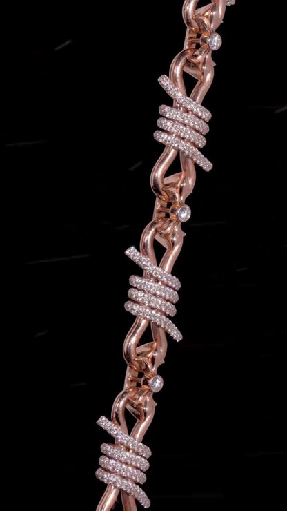 Chrome Barbed Wire Infinity Chain | 25 CT D-Color VVS1 Moissanite Diamond Necklace | Solid 925 Silver Rose Gold Iced Out Jewelry