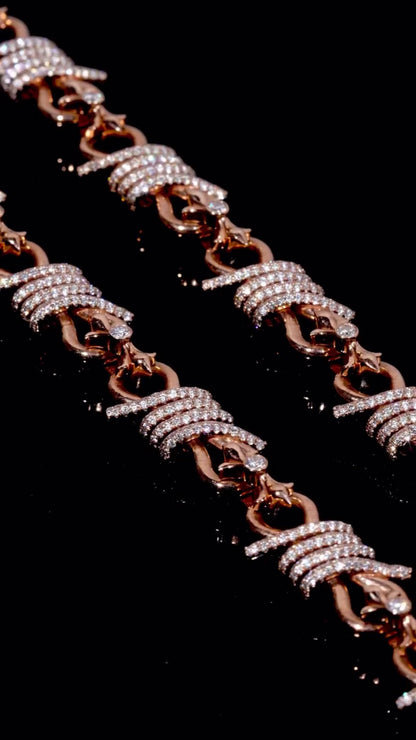 Chrome Barbed Wire Infinity Chain | 25 CT D-Color VVS1 Moissanite Diamond Necklace | Solid 925 Silver Rose Gold Iced Out Jewelry