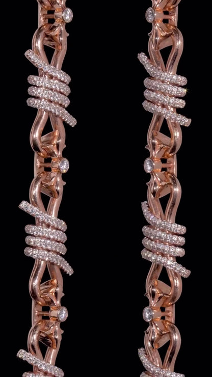 Chrome Barbed Wire Infinity Chain | 25 CT D-Color VVS1 Moissanite Diamond Necklace | Solid 925 Silver Rose Gold Iced Out Jewelry
