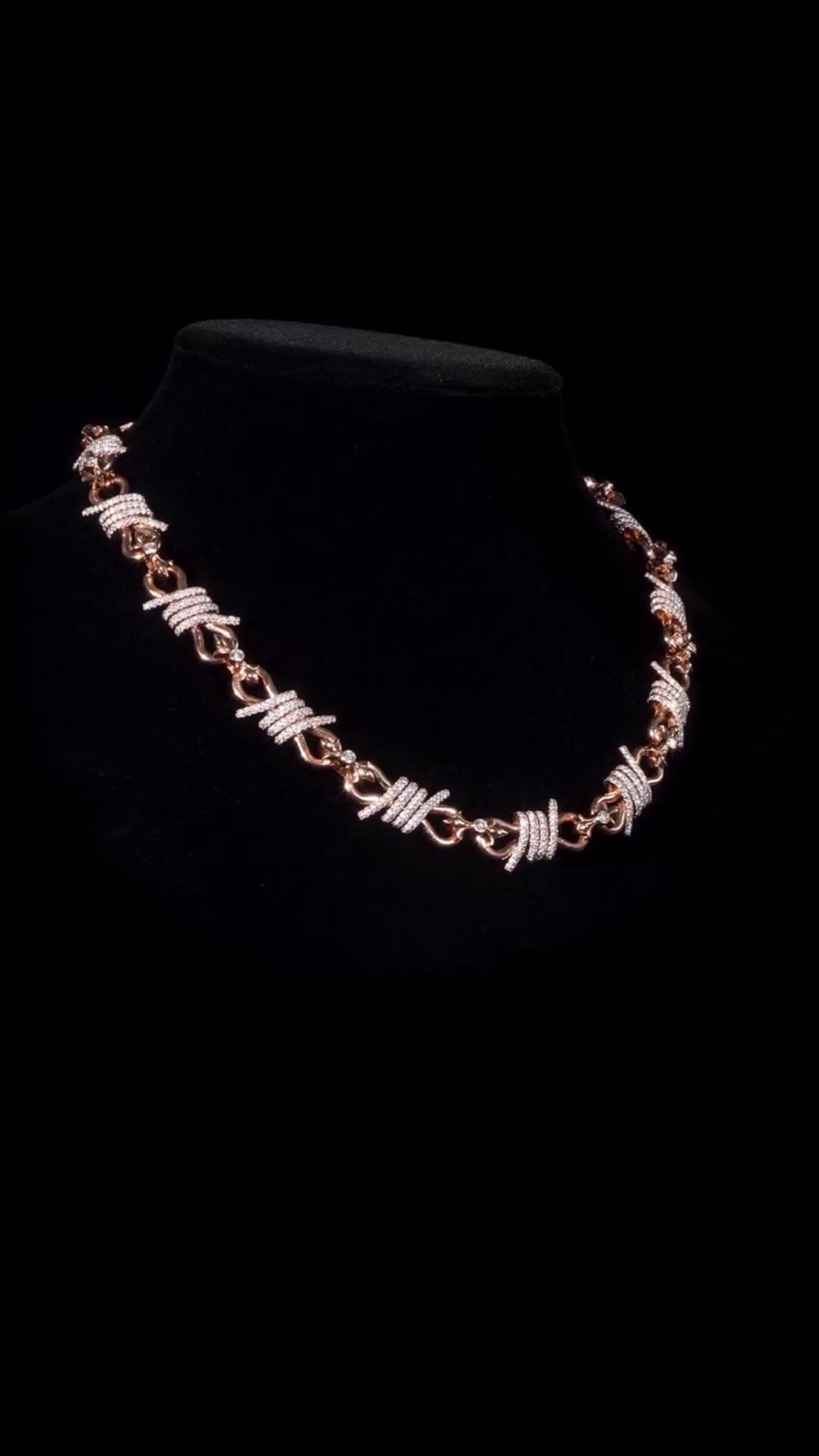 Chrome Barbed Wire Infinity Chain | 25 CT D-Color VVS1 Moissanite Diamond Necklace | Solid 925 Silver Rose Gold Iced Out Jewelry