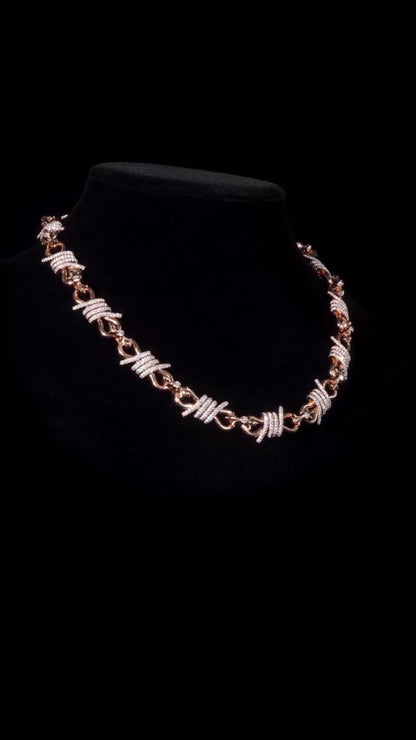 Chrome Barbed Wire Infinity Chain | 25 CT D-Color VVS1 Moissanite Diamond Necklace | Solid 925 Silver Rose Gold Iced Out Jewelry