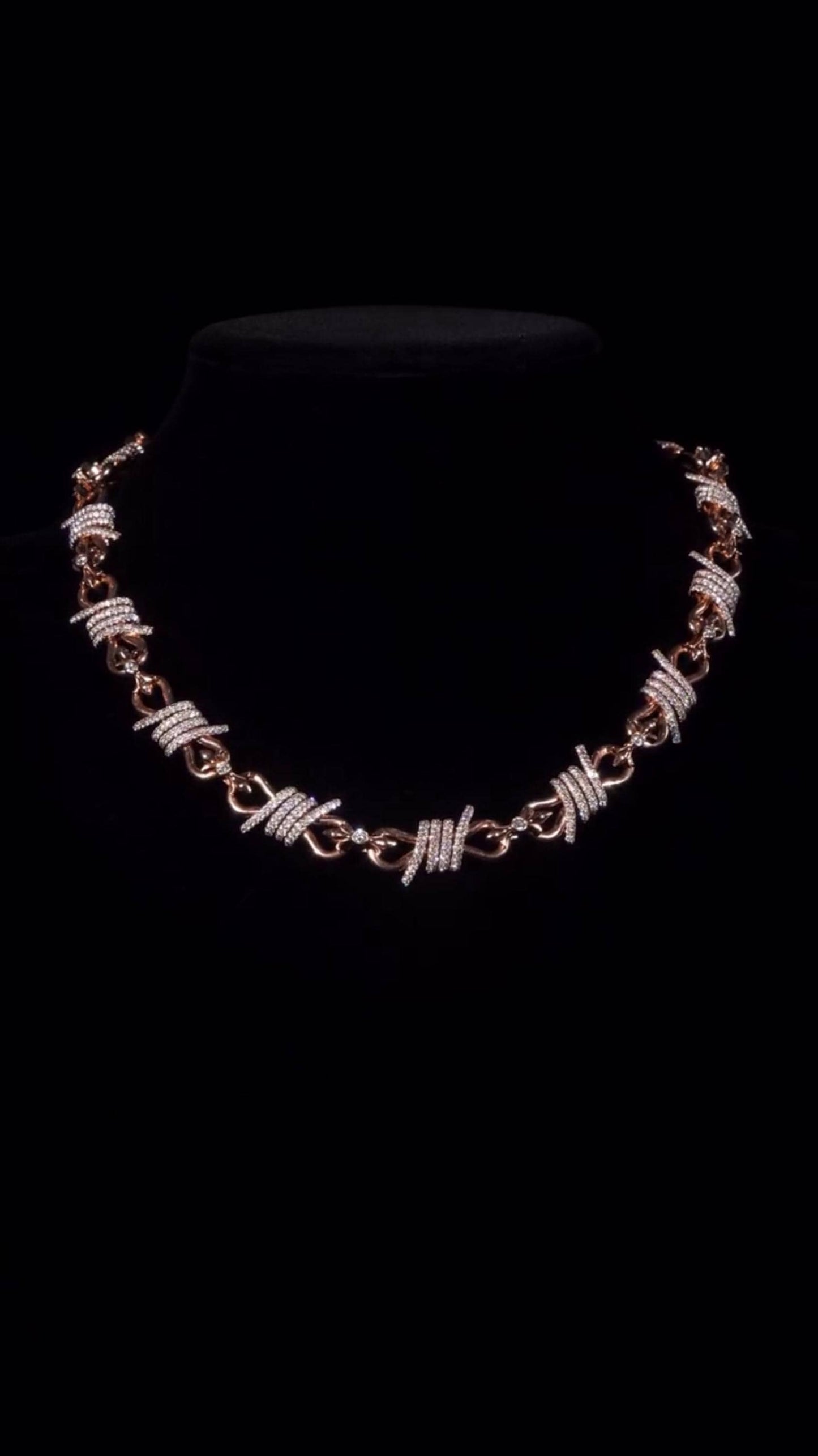 Chrome Barbed Wire Infinity Chain | 25 CT D-Color VVS1 Moissanite Diamond Necklace | Solid 925 Silver Rose Gold Iced Out Jewelry