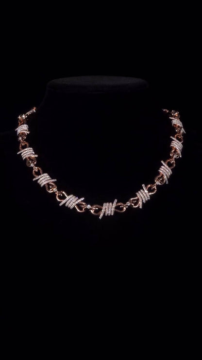 Chrome Barbed Wire Infinity Chain | 25 CT D-Color VVS1 Moissanite Diamond Necklace | Solid 925 Silver Rose Gold Iced Out Jewelry