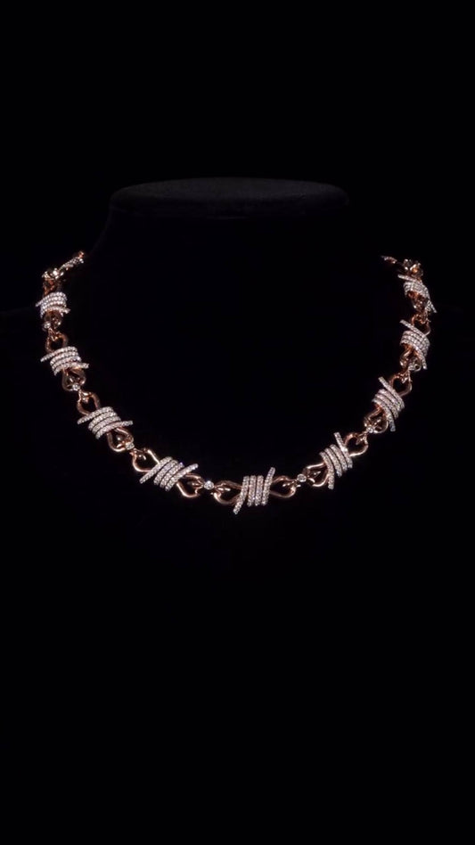Chrome Barbed Wire Infinity Chain | 25 CT D-Color VVS1 Moissanite Diamond Necklace | Solid 925 Silver Rose Gold Iced Out Jewelry