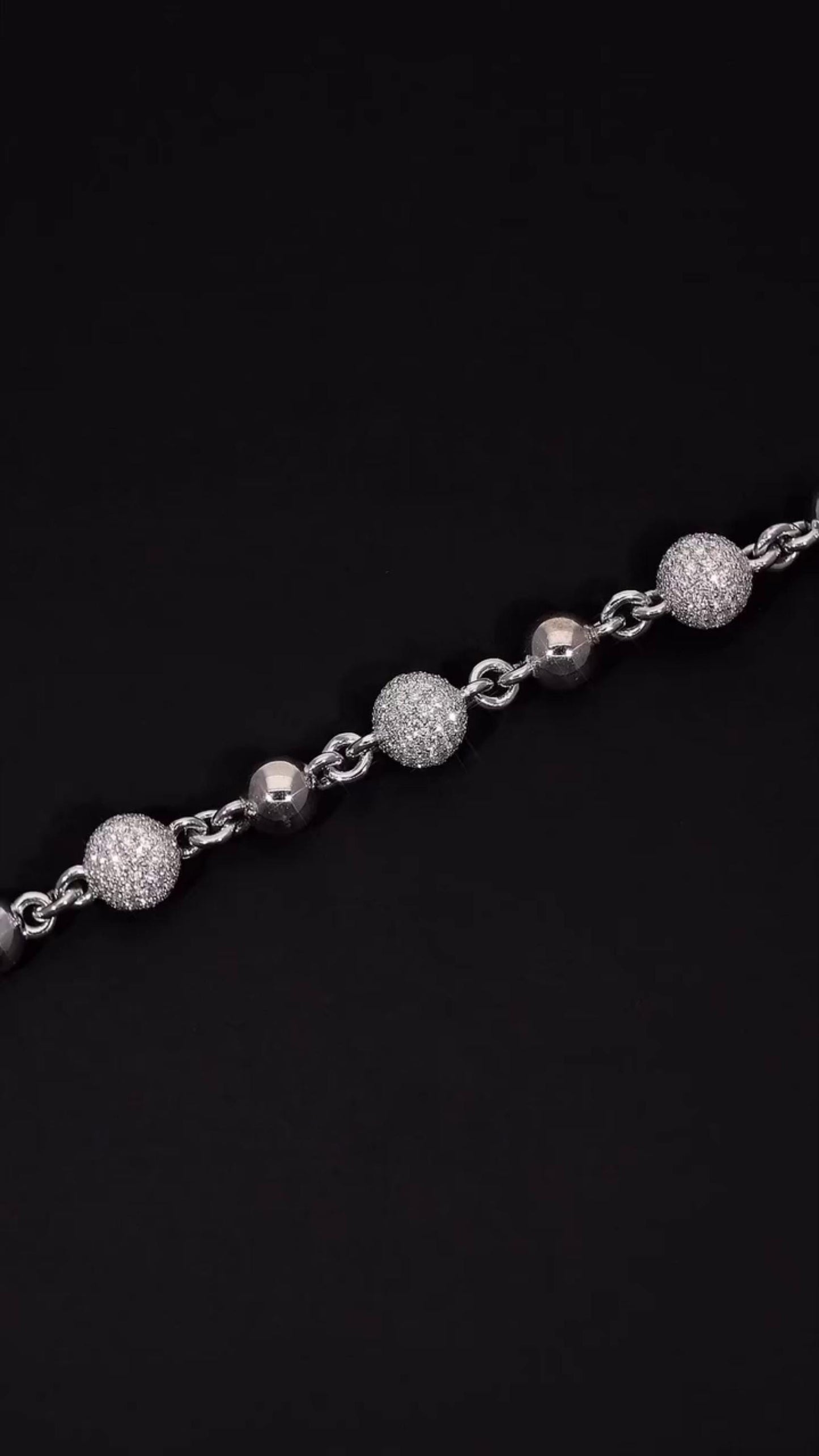 Moissanite Diamond 360 Ball Link Chain, D Color VVS1 Moissanite, Pass Diamond Tester, Rosary Necklace for Men / Women, 925 Sterling Silver