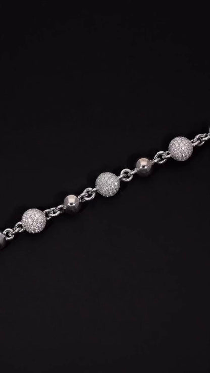 Moissanite Diamond 360 Ball Link Chain, D Color VVS1 Moissanite, Pass Diamond Tester, Rosary Necklace for Men / Women, 925 Sterling Silver