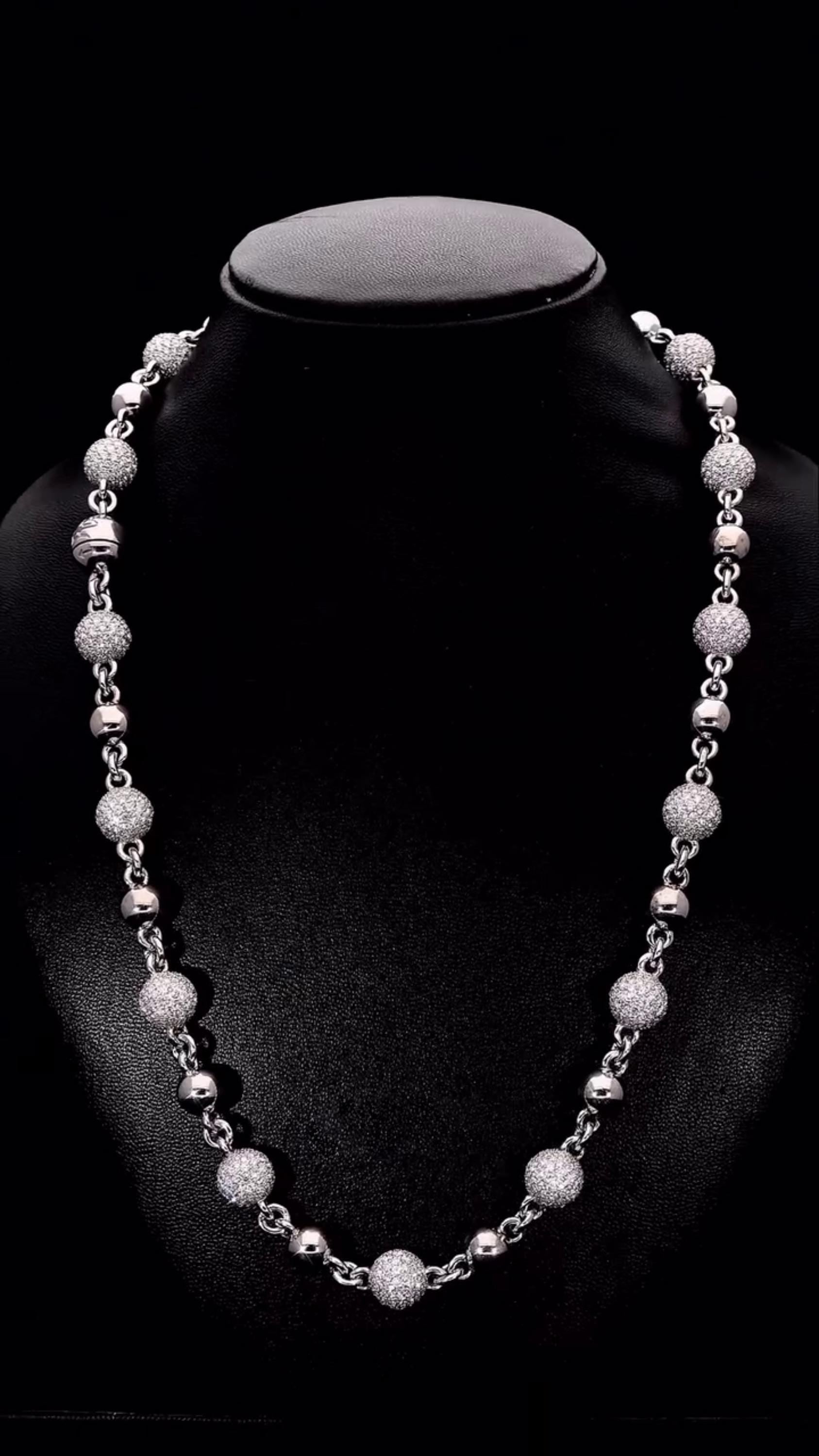 Moissanite Diamond 360 Ball Link Chain, D Color VVS1 Moissanite, Pass Diamond Tester, Rosary Necklace for Men / Women, 925 Sterling Silver