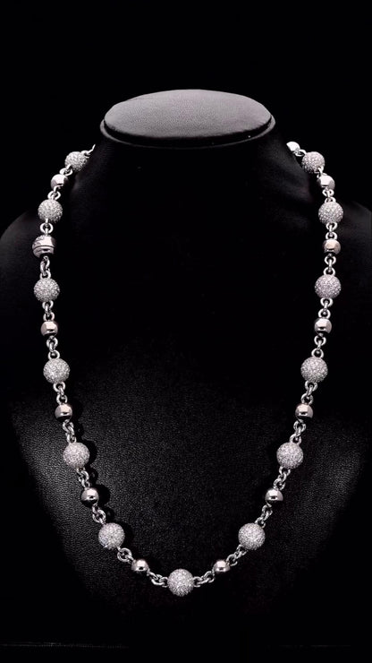 Moissanite Diamond 360 Ball Link Chain, D Color VVS1 Moissanite, Pass Diamond Tester, Rosary Necklace for Men / Women, 925 Sterling Silver