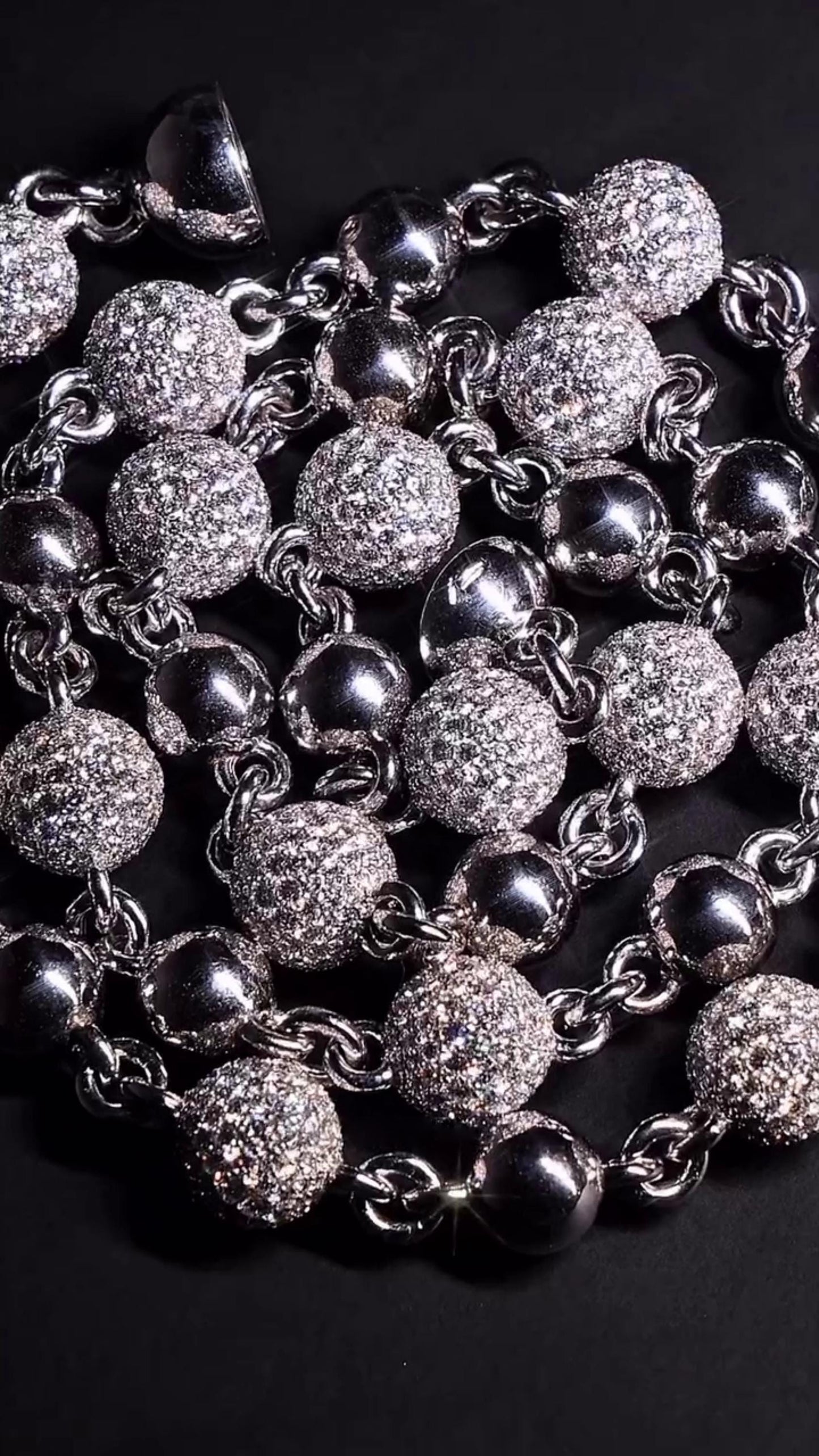 Moissanite Diamond 360 Ball Link Chain, D Color VVS1 Moissanite, Pass Diamond Tester, Rosary Necklace for Men / Women, 925 Sterling Silver