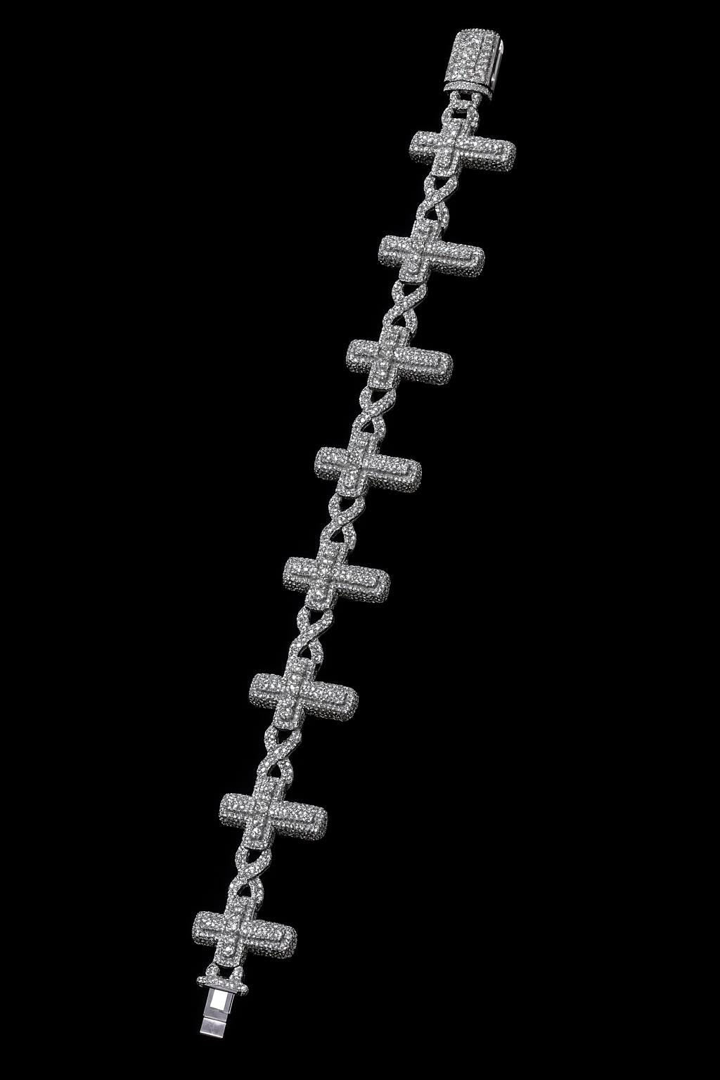VVS Moissanite Cross Link Bracelet, Iced Out Pavé Bracelet, 925 Sterling Silver, Diamond Tester Approved, Lock Box Clasp