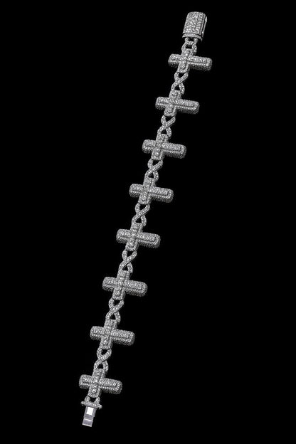 VVS Moissanite Cross Link Bracelet, Iced Out Pavé Bracelet, 925 Sterling Silver, Diamond Tester Approved, Lock Box Clasp
