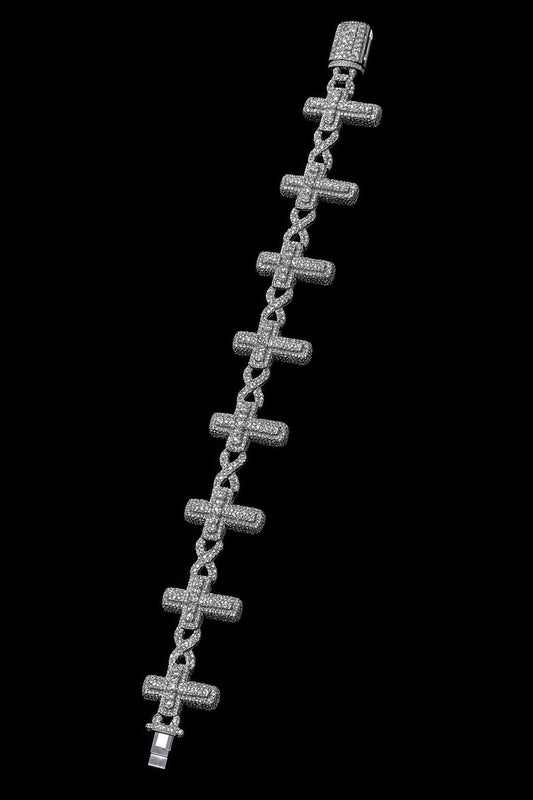 VVS Moissanite Cross Link Bracelet, Iced Out Pavé Bracelet, 925 Sterling Silver, Diamond Tester Approved, Lock Box Clasp