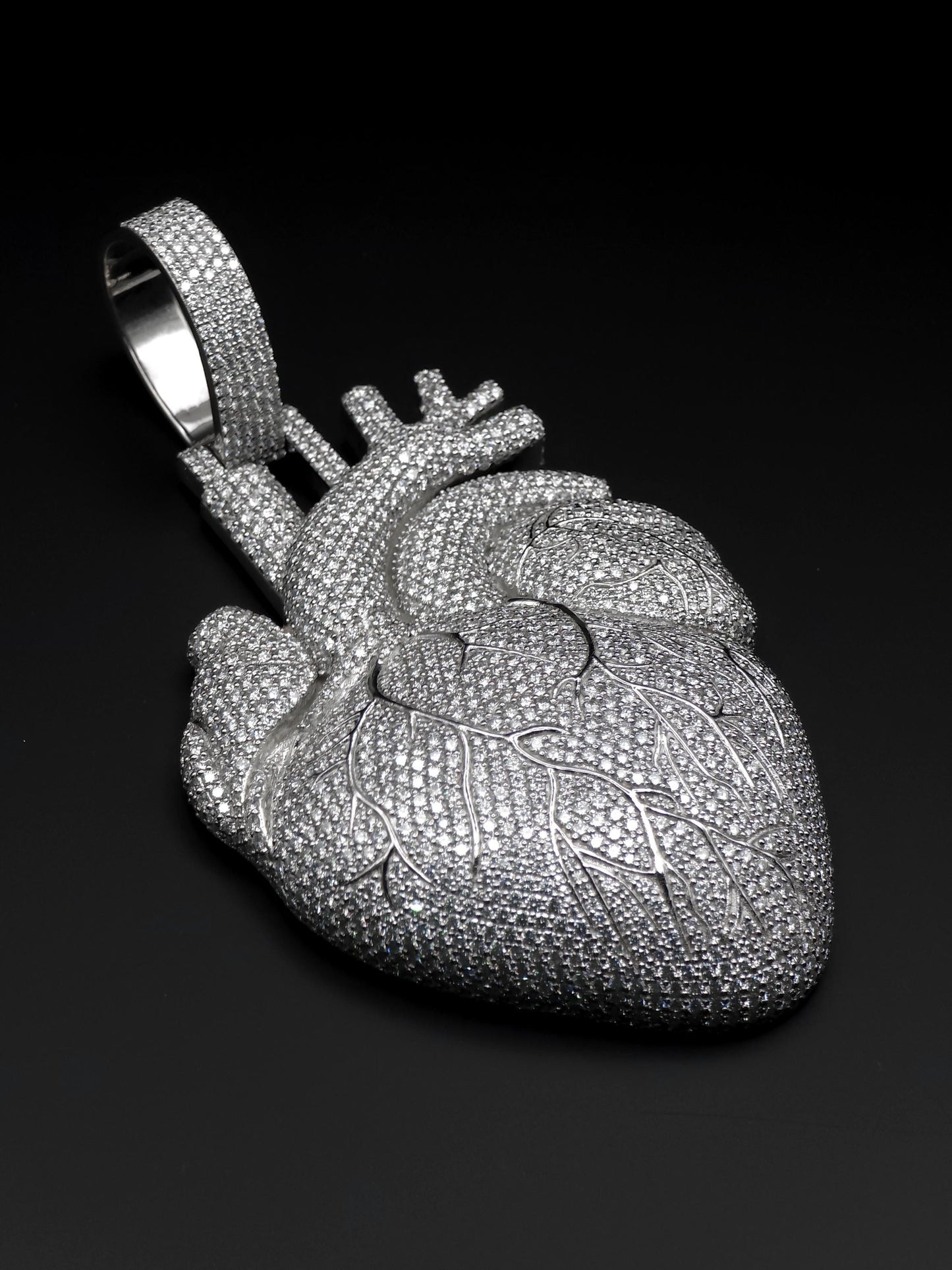Custom Anatomical Heart Pendant – Iced Out | VVS-VS Lab Grown Diamonds | 925 Sterling Silver | 3” Tall Statement Hip Hop Jewelry