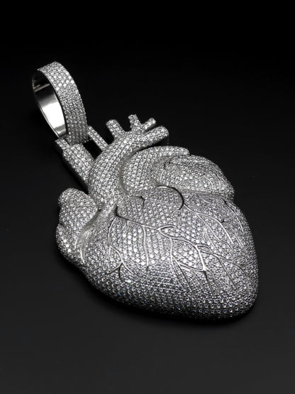 Custom Anatomical Heart Pendant – Iced Out | VVS-VS Lab Grown Diamonds | 925 Sterling Silver | 3” Tall Statement Hip Hop Jewelry