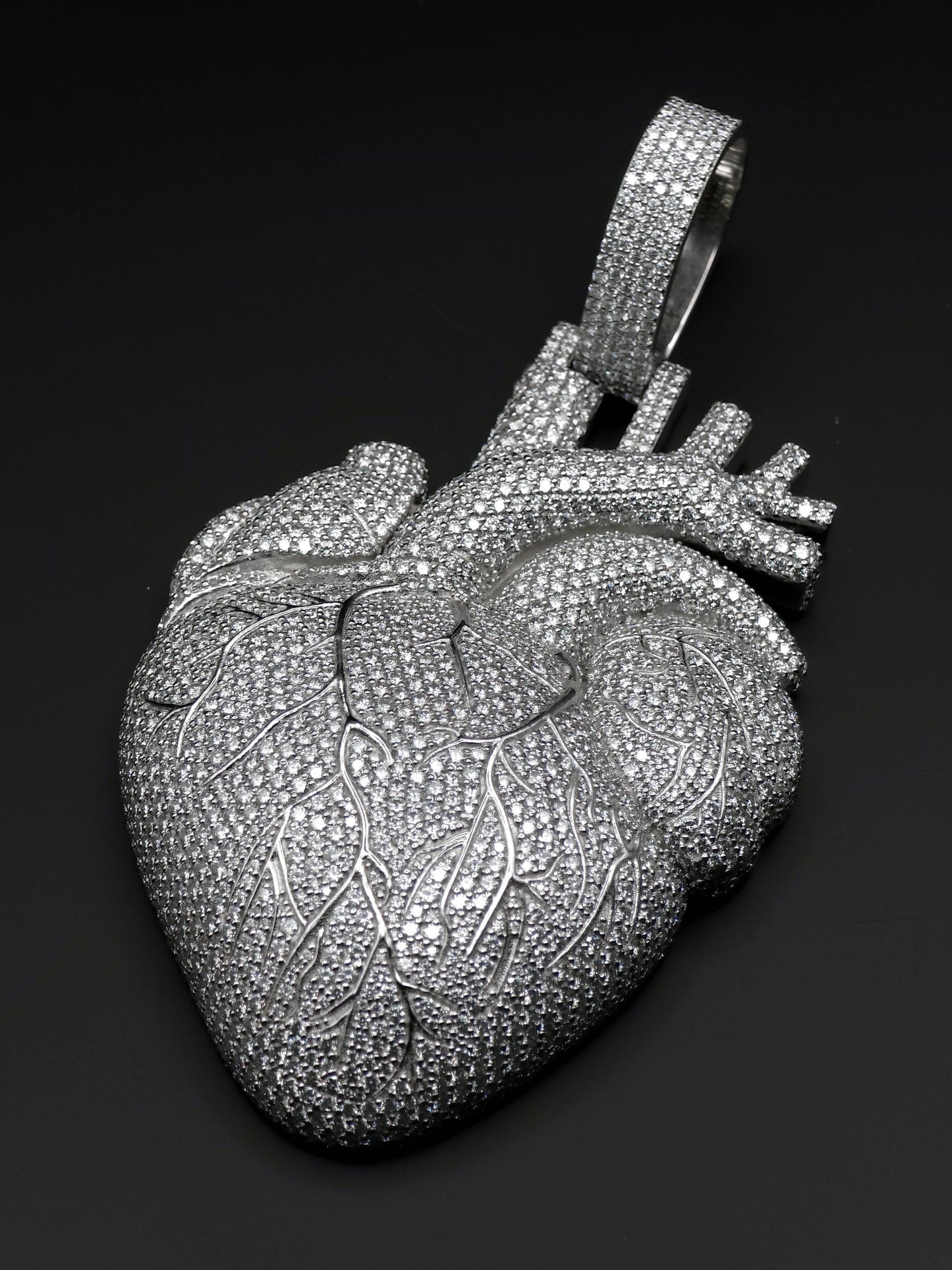 Custom Anatomical Heart Pendant – Iced Out | VVS-VS Lab Grown Diamonds | 925 Sterling Silver | 3” Tall Statement Hip Hop Jewelry