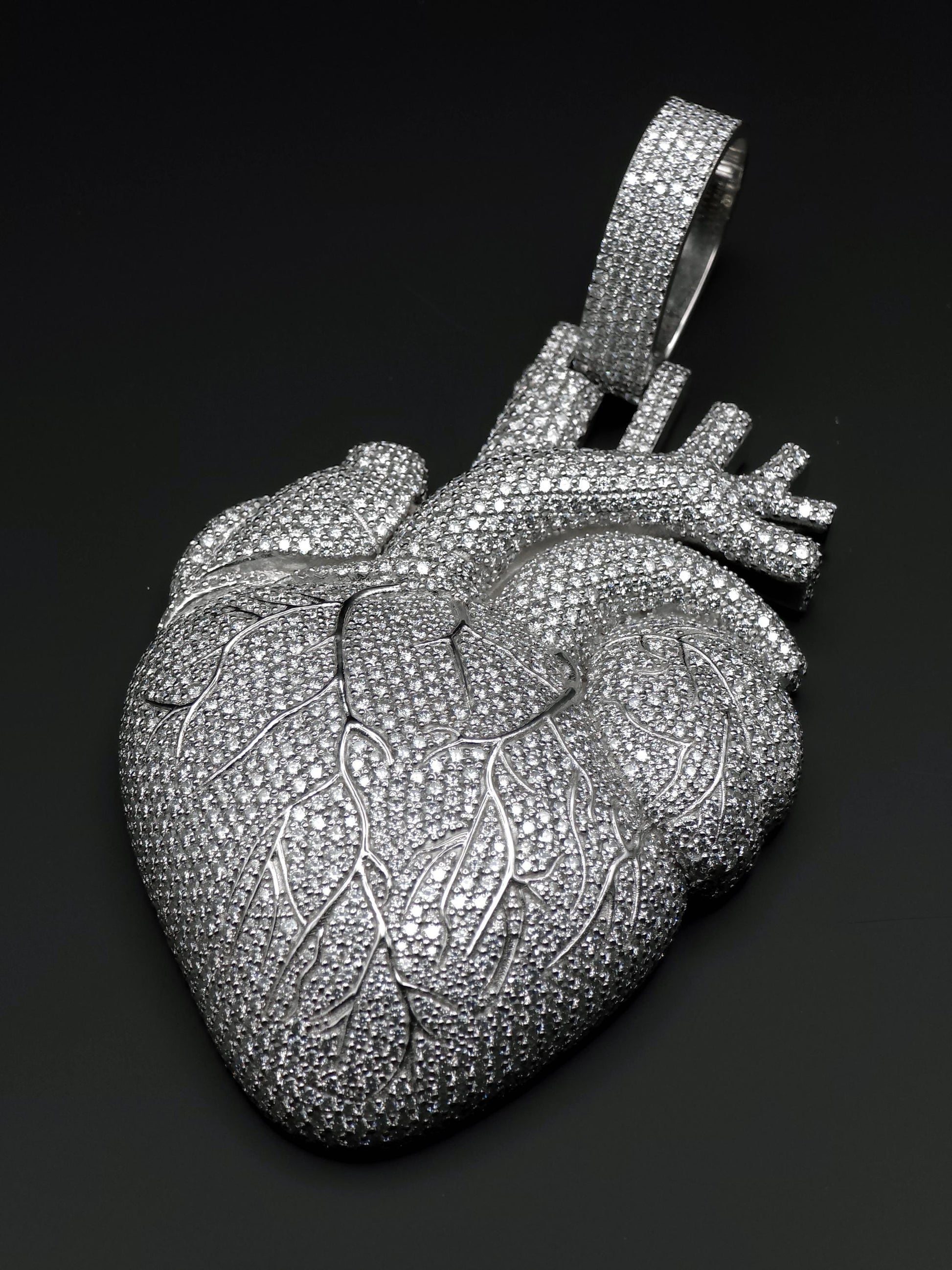 Custom Anatomical Heart Pendant – Iced Out | VVS-VS Lab Grown Diamonds | 925 Sterling Silver | 3” Tall Statement Hip Hop Jewelry