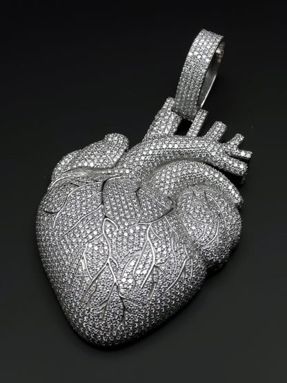 Custom Anatomical Heart Pendant – Iced Out | VVS-VS Lab Grown Diamonds | 925 Sterling Silver | 3” Tall Statement Hip Hop Jewelry