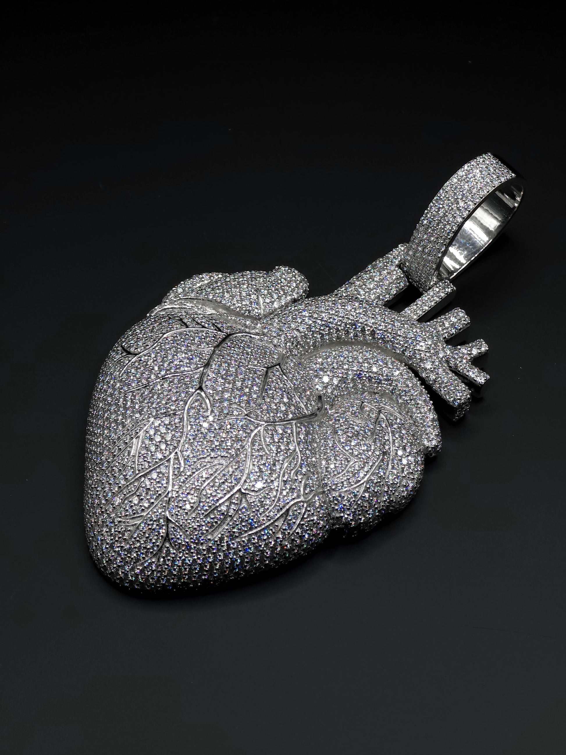 Custom Anatomical Heart Pendant – Iced Out | VVS-VS Lab Grown Diamonds | 925 Sterling Silver | 3” Tall Statement Hip Hop Jewelry