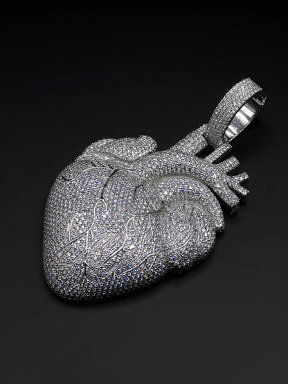 Custom Anatomical Heart Pendant – Iced Out | VVS-VS Lab Grown Diamonds | 925 Sterling Silver | 3” Tall Statement Hip Hop Jewelry