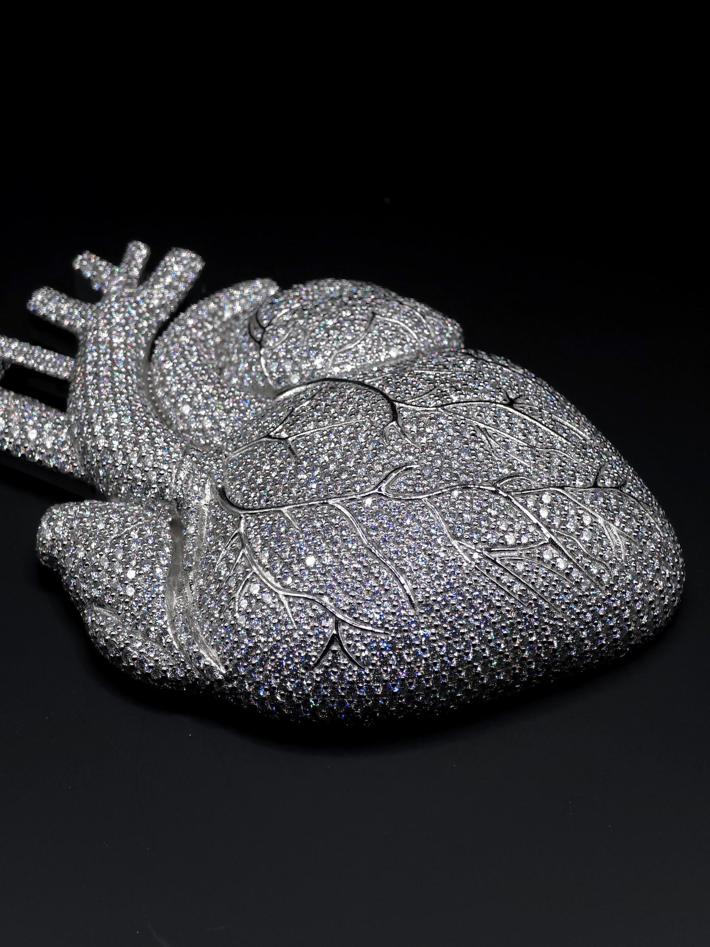 Custom Anatomical Heart Pendant – Iced Out | VVS-VS Lab Grown Diamonds | 925 Sterling Silver | 3” Tall Statement Hip Hop Jewelry