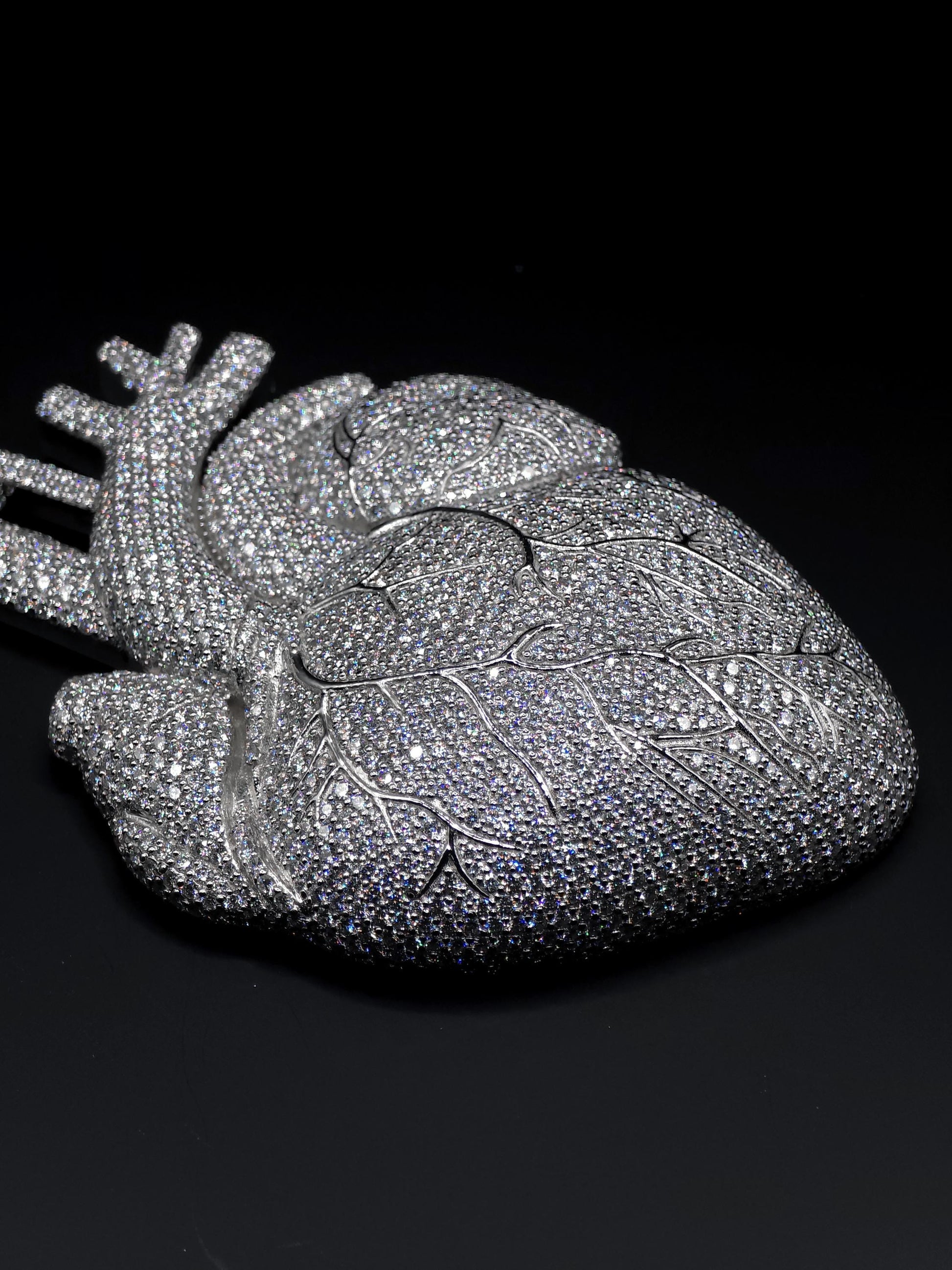 Custom Anatomical Heart Pendant – Iced Out | VVS-VS Lab Grown Diamonds | 925 Sterling Silver | 3” Tall Statement Hip Hop Jewelry