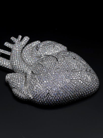 Custom Anatomical Heart Pendant – Iced Out | VVS-VS Lab Grown Diamonds | 925 Sterling Silver | 3” Tall Statement Hip Hop Jewelry
