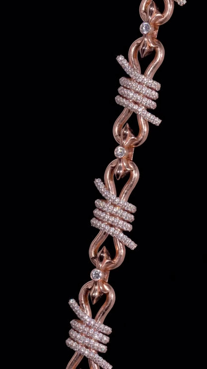 Chrome Barbed Wire Infinity Chain | 25 CT D-Color VVS1 Moissanite Diamond Necklace | Solid 925 Silver Rose Gold Iced Out Jewelry