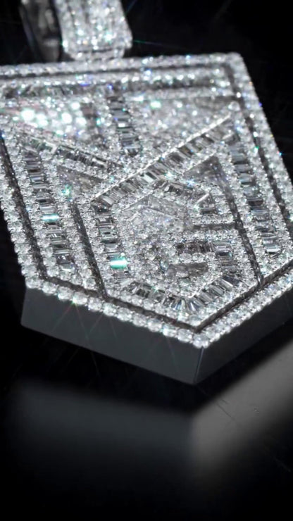 Custom Iced Out Lab Diamond Pendant – 2.5" Hip Hop Bling Jewelry | 925 Sterling Silver | Baguette & Round | Passes Diamond Tester