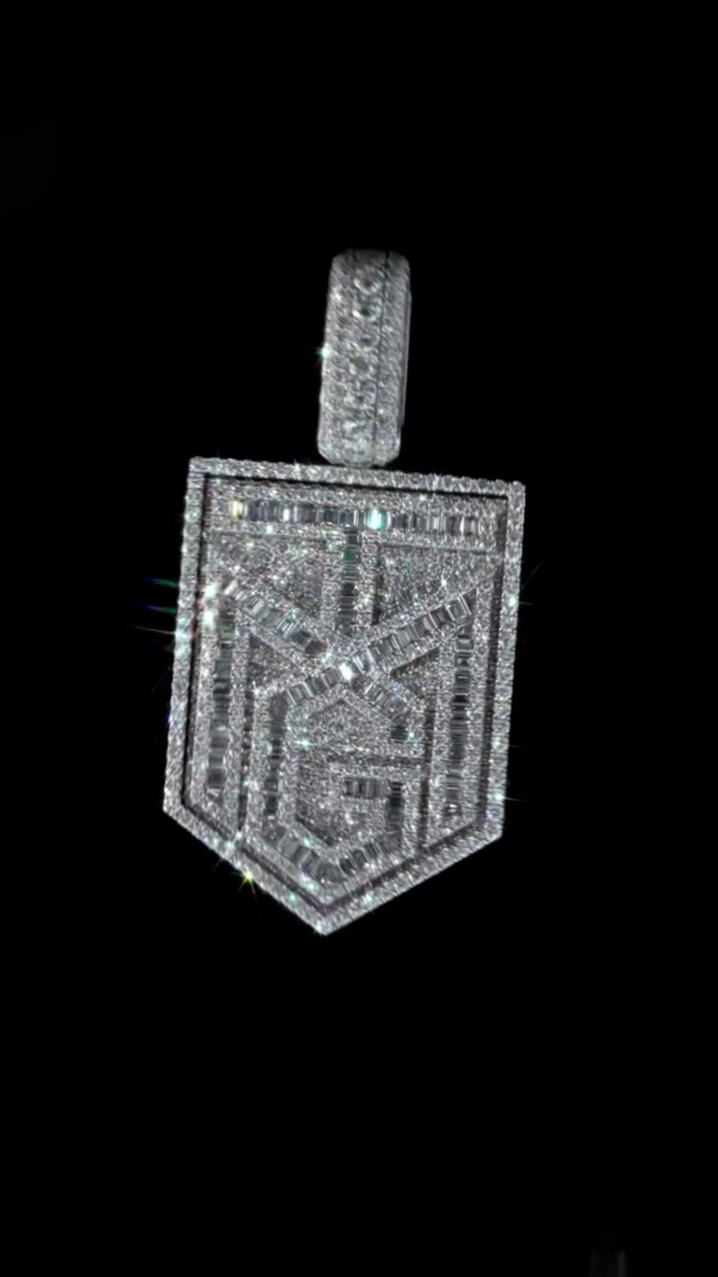 Custom Iced Out Lab Diamond Pendant – 2.5" Hip Hop Bling Jewelry | 925 Sterling Silver | Baguette & Round | Passes Diamond Tester
