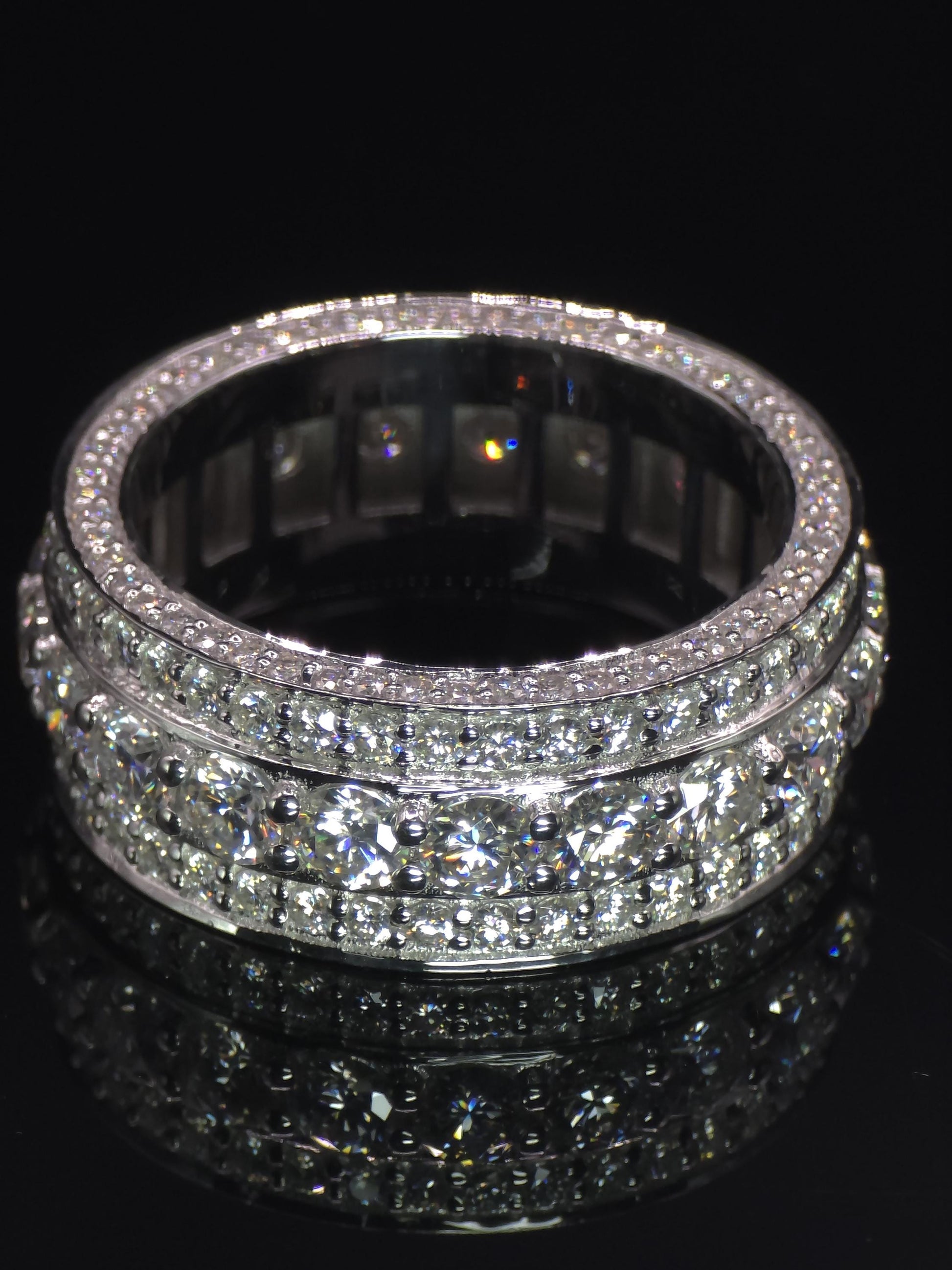 Iced Out Moissanite Eternity Ring – Sterling Silver Luxury Jewelry for Men, Iced Out Pinky Ring, Statement Rings For Him
