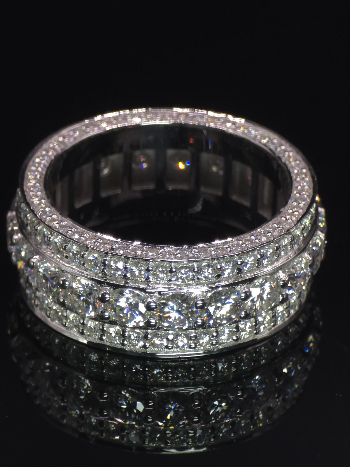 Iced Out Moissanite Eternity Ring – Sterling Silver Luxury Jewelry for Men, Iced Out Pinky Ring, Statement Rings For Him