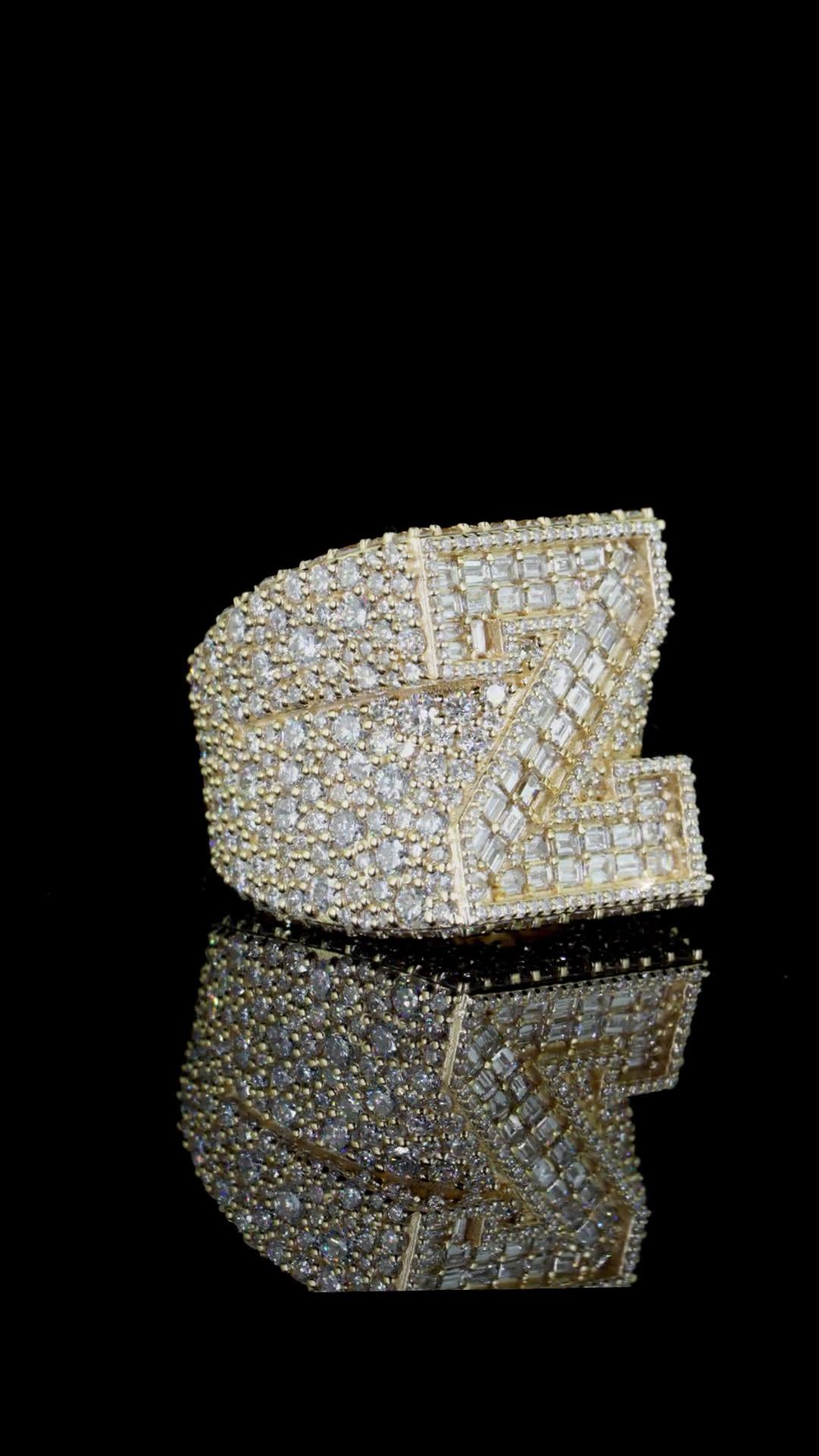 Custom “Z” Iced Out Ring | Baguette & Round VVS Moissanite | 925 Sterling Silver | Hip Hop Initial Ring | Personalized Bling Jewelry